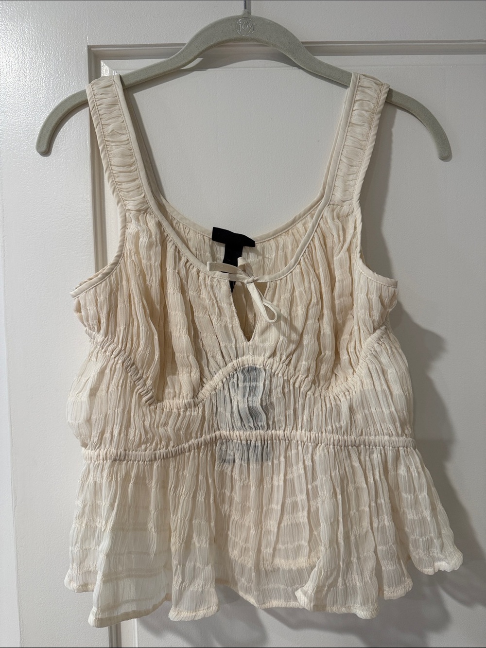 Future Collective Cream Textured Peplum Camisole with Tie Neck
